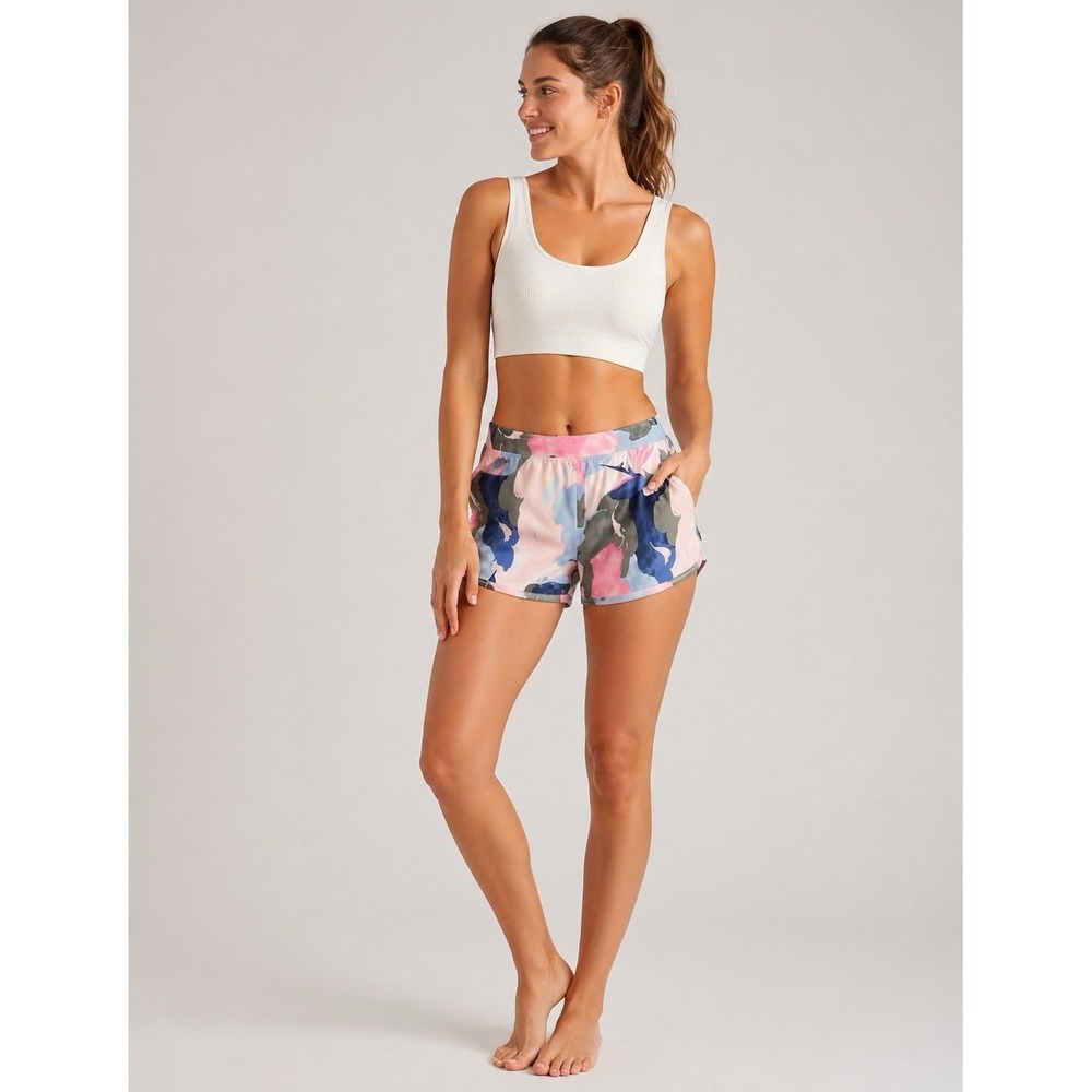 Carve Designs Women's Multicolor Watercolor Athletic Shorts - Pink Blue Cream